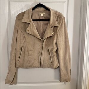 Francesca’s Women’s Tan Faux Suede Moto Jacket Size Large